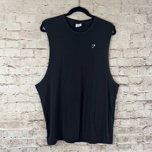 GYMSHARK Men's XXL Black Muscle Tee Shirt Work Out Gym Logo Polyester Cotton 2XL